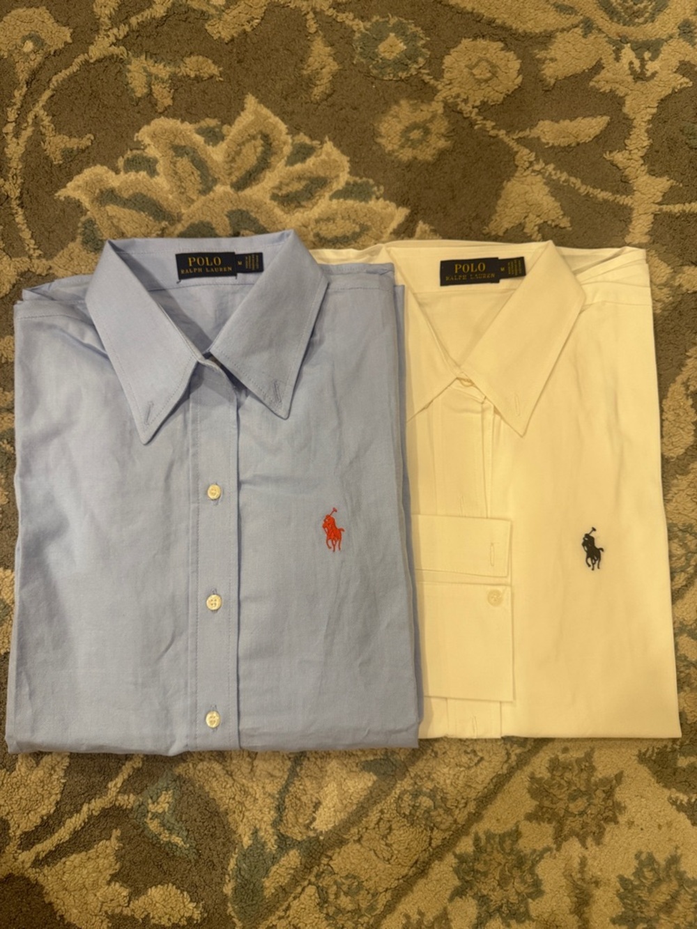 Polo by Ralph Lauren womens Classic Dress Shirt - Light Blue and White